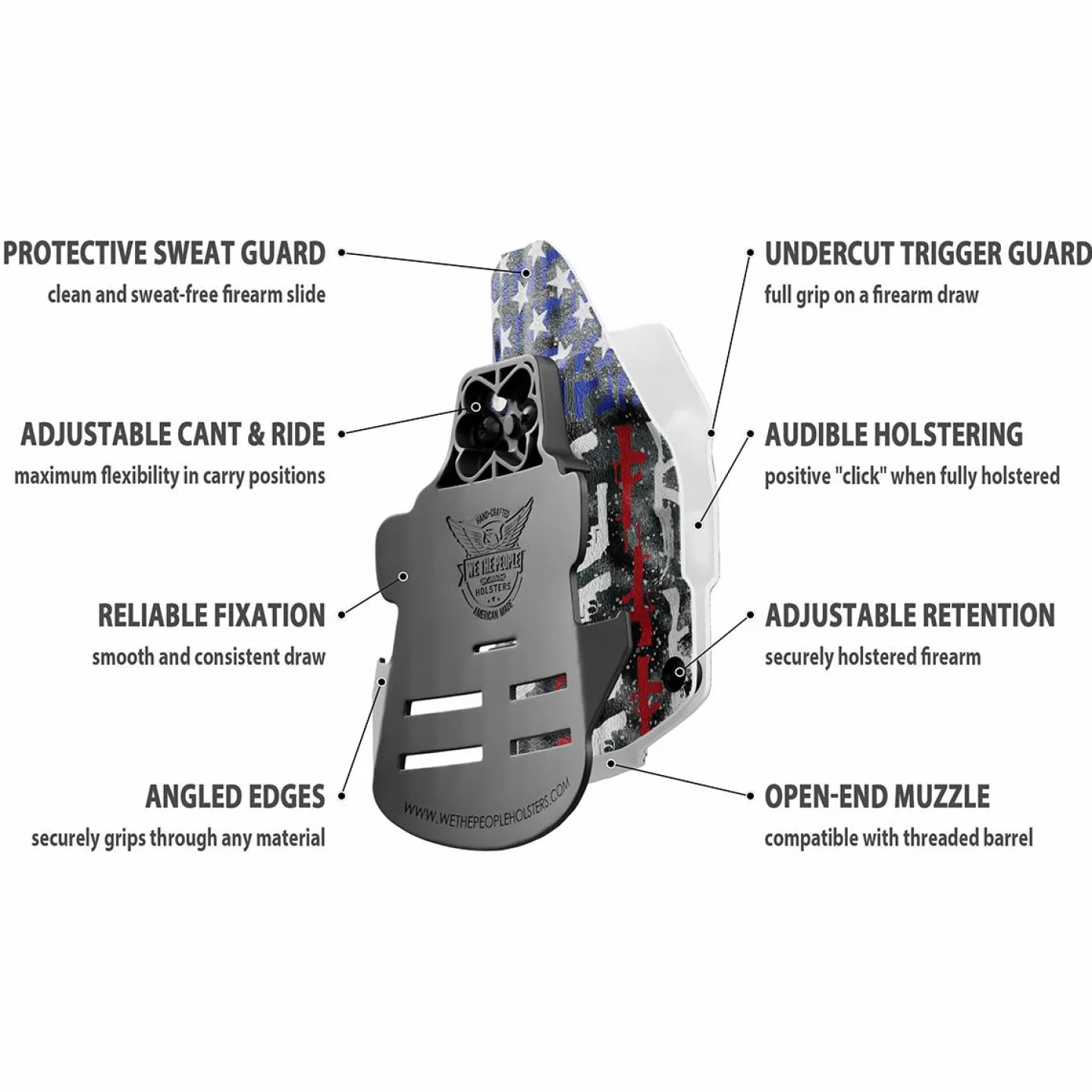We The People Holsters American Flag in Guns Patriotic Colors Custom Printed Holster - OWB Kydex Holster Sale