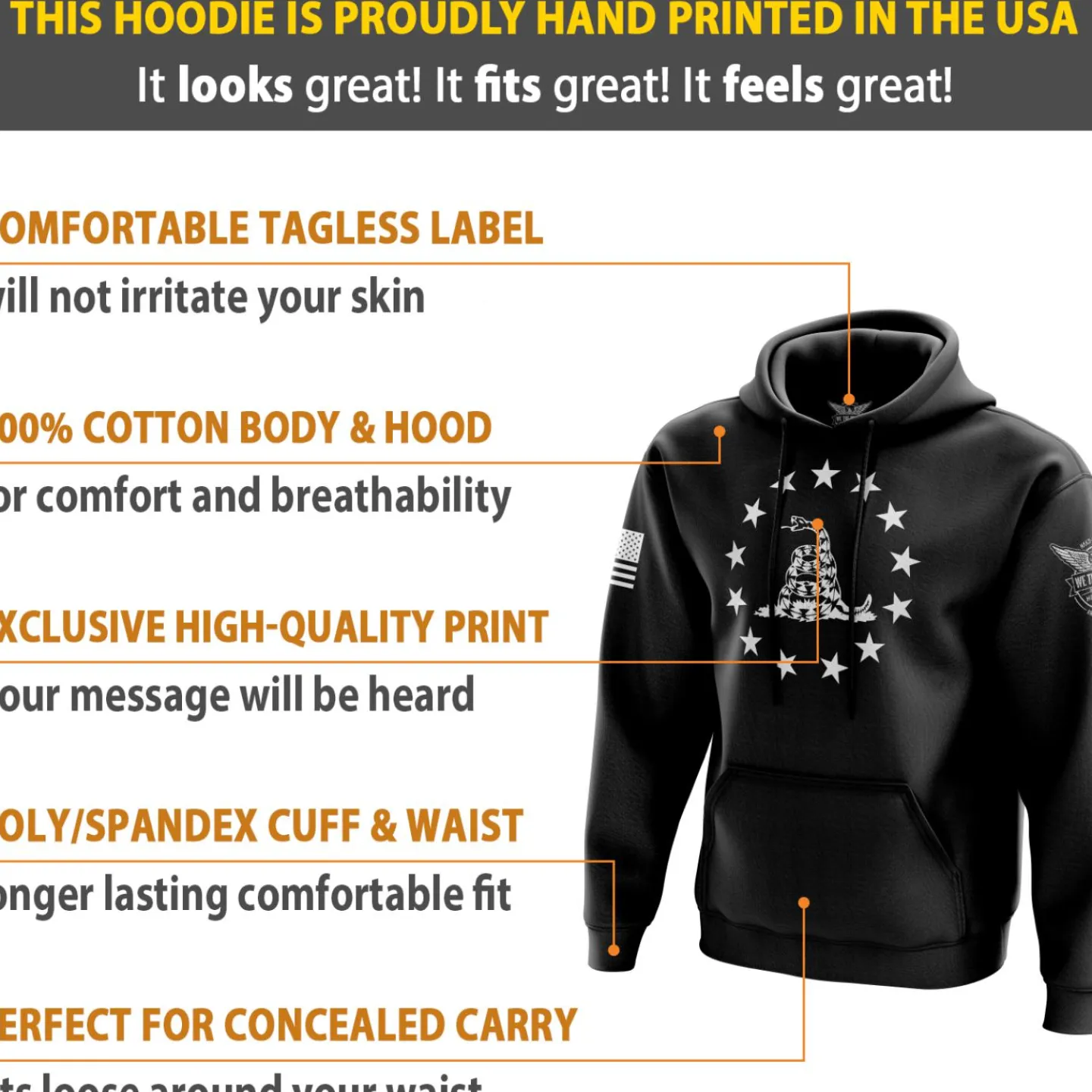 We The People Holsters Betsy Ross Gadsden Flag Hoodie Black