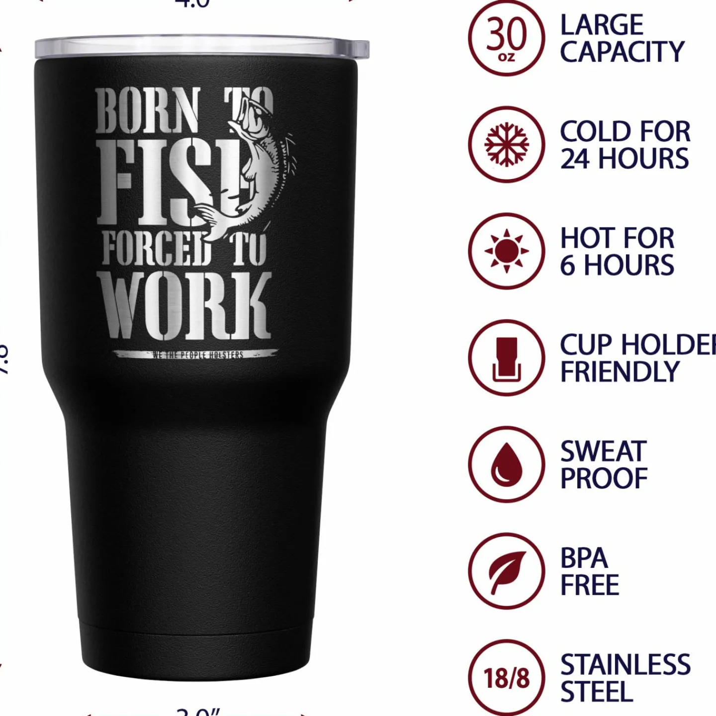 We The People Holsters Born To Fish Forced to Work Stainless Steel Tumbler Outlet
