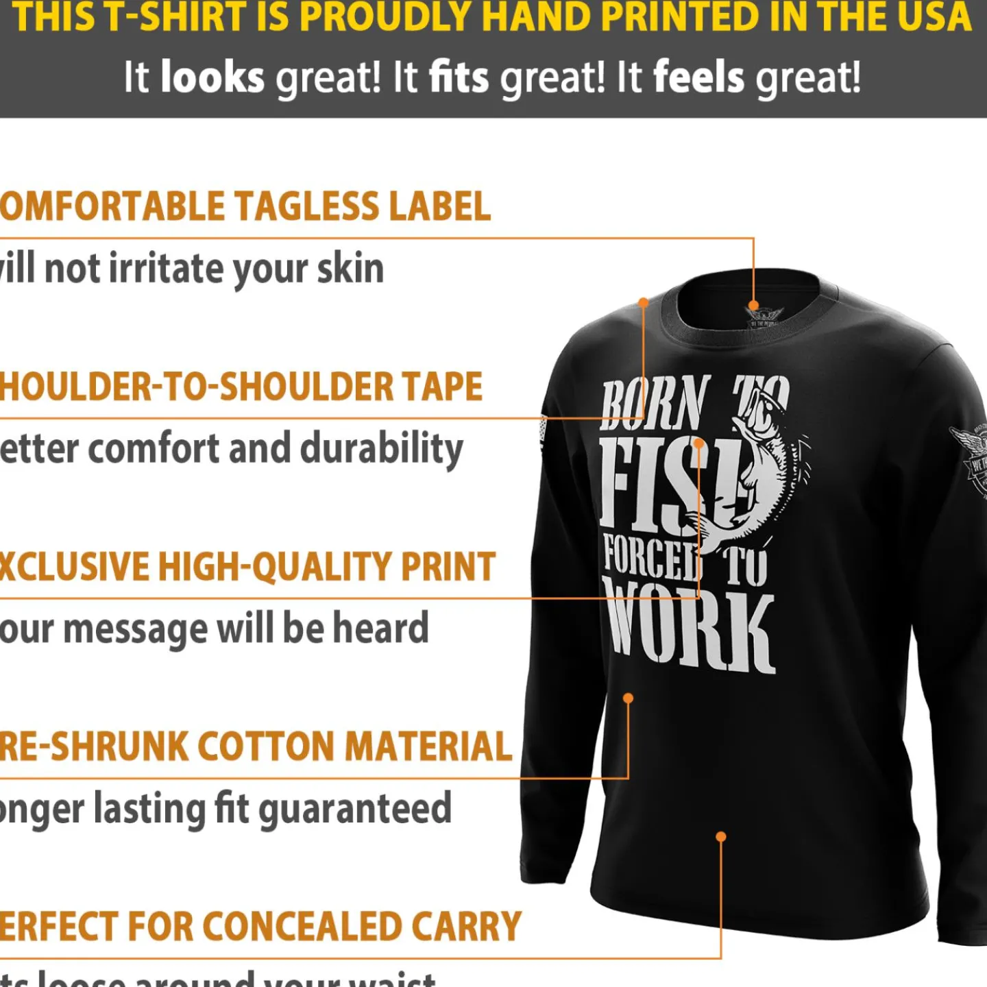 We The People Holsters Born to Fish Forced to Work Long Sleeve Shirt Black Sale