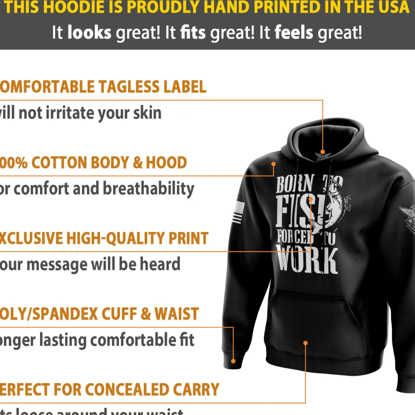 We The People Holsters Born to Fish Forced to Work Hoodie Black Best
