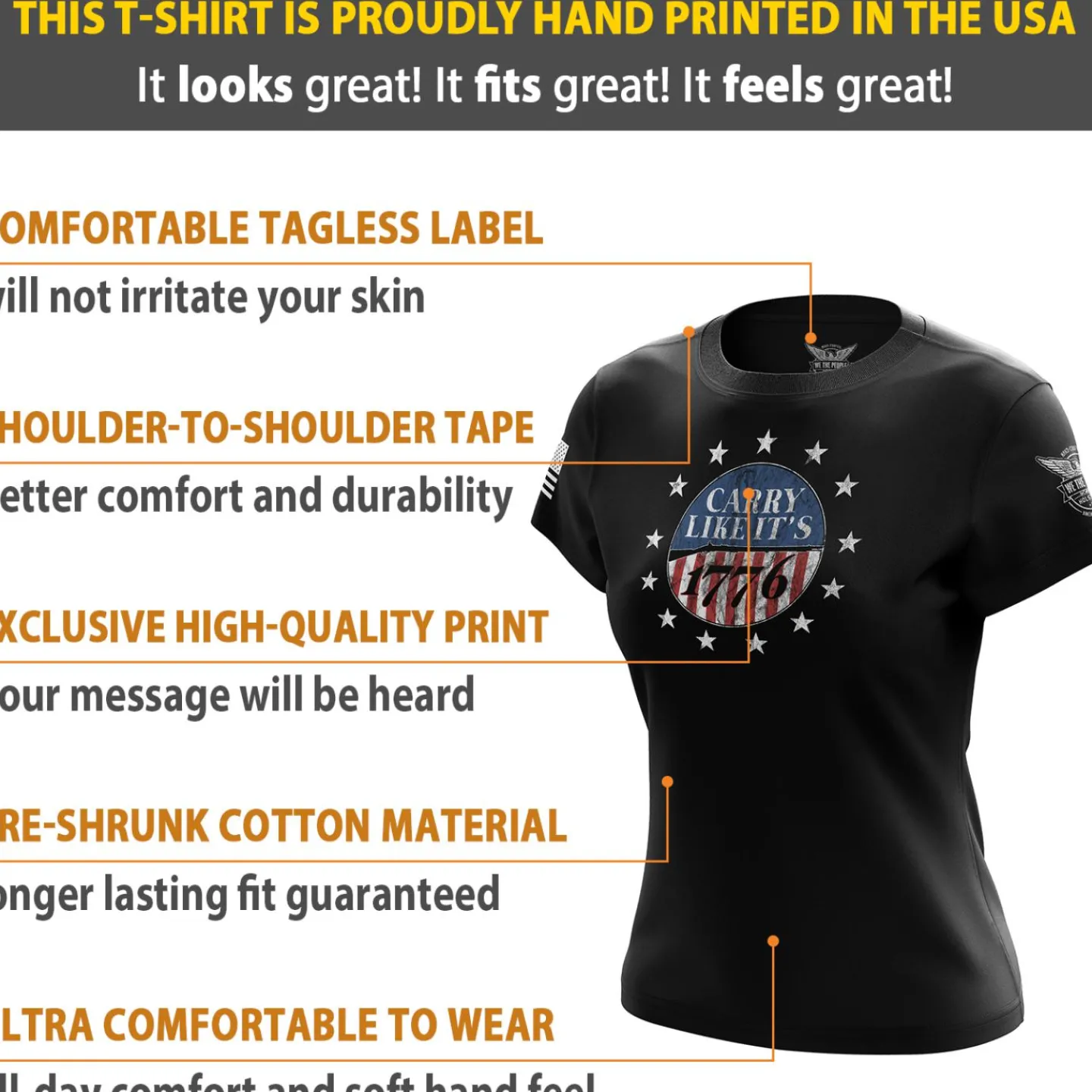 We The People Holsters Carry Like It's 1776 Women's Short Sleeve Shirt Black Clearance