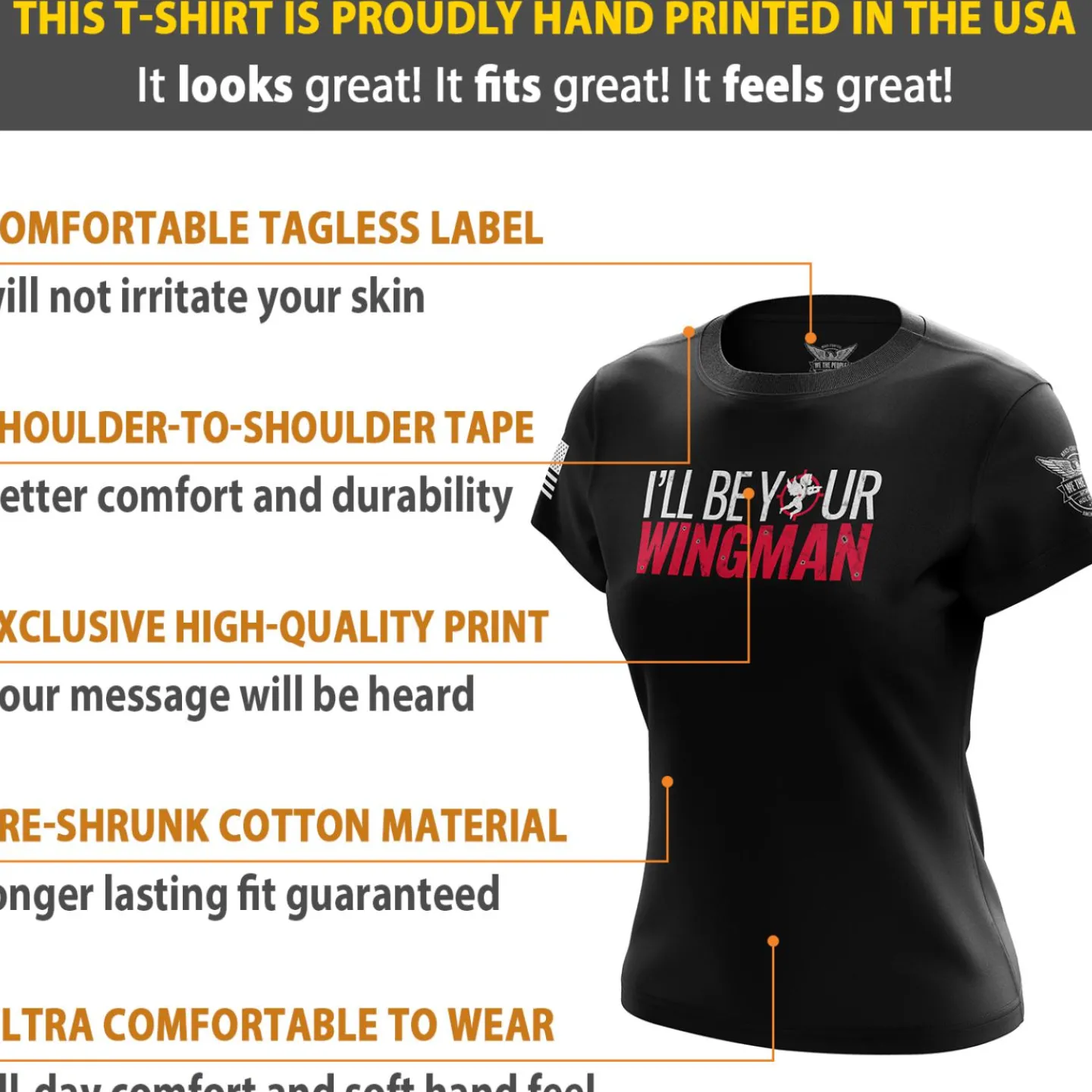 We The People Holsters Cupid's Wingman Women's Short Sleeve Shirt Black New