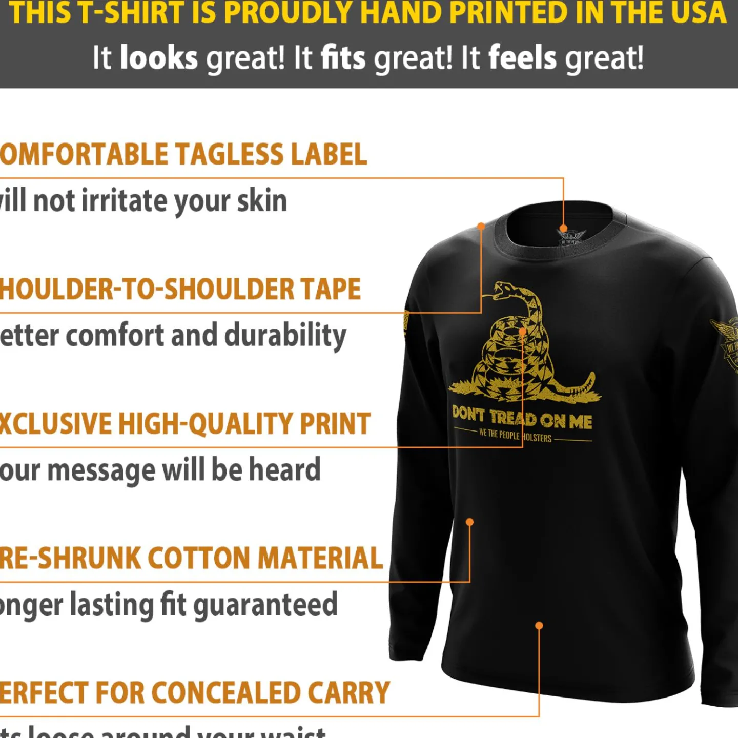 We The People Holsters Dont Tread On Me Gadsden Flag Long Sleeve Shirt Black New