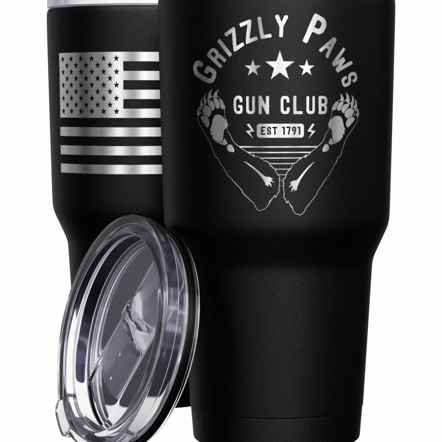 We The People Holsters Grizzly Paws Gun Club + American Flag Stainless Steel Tumbler Best