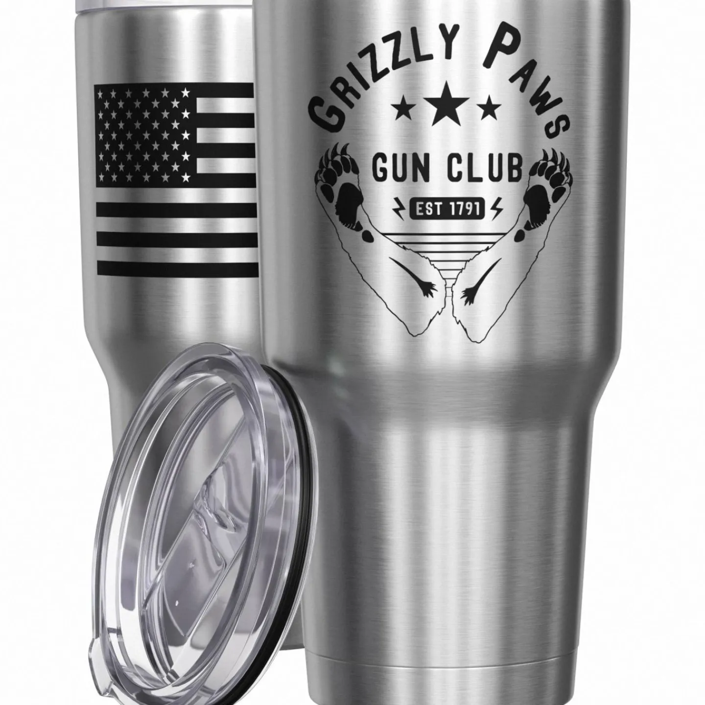 We The People Holsters Grizzly Paws Gun Club + American Flag Stainless Steel Tumbler Best