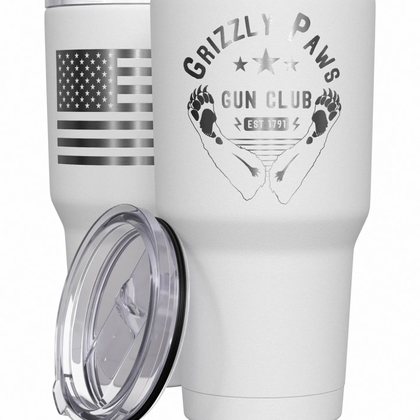 We The People Holsters Grizzly Paws Gun Club + American Flag Stainless Steel Tumbler Best