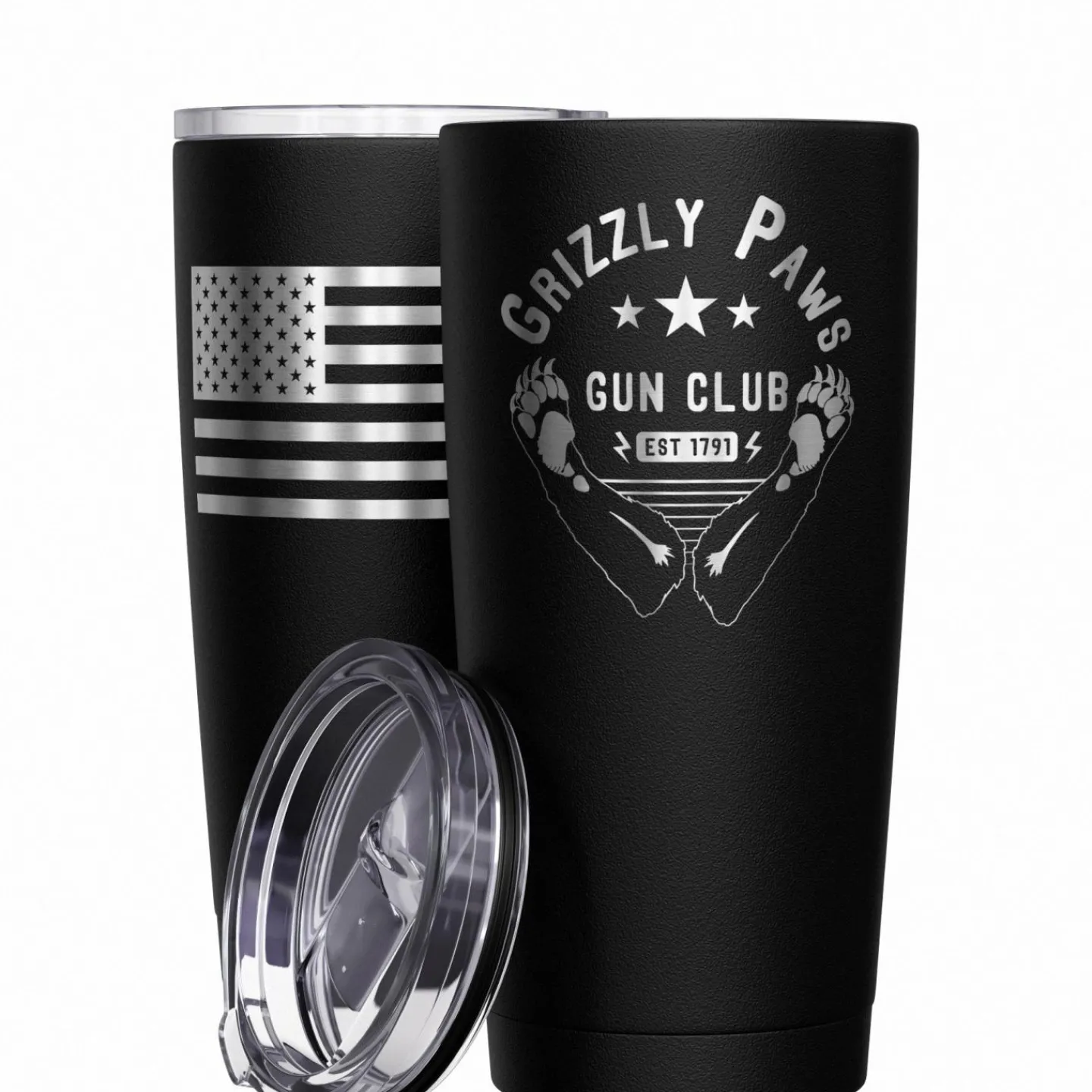 We The People Holsters Grizzly Paws Gun Club + American Flag Stainless Steel Tumbler Best