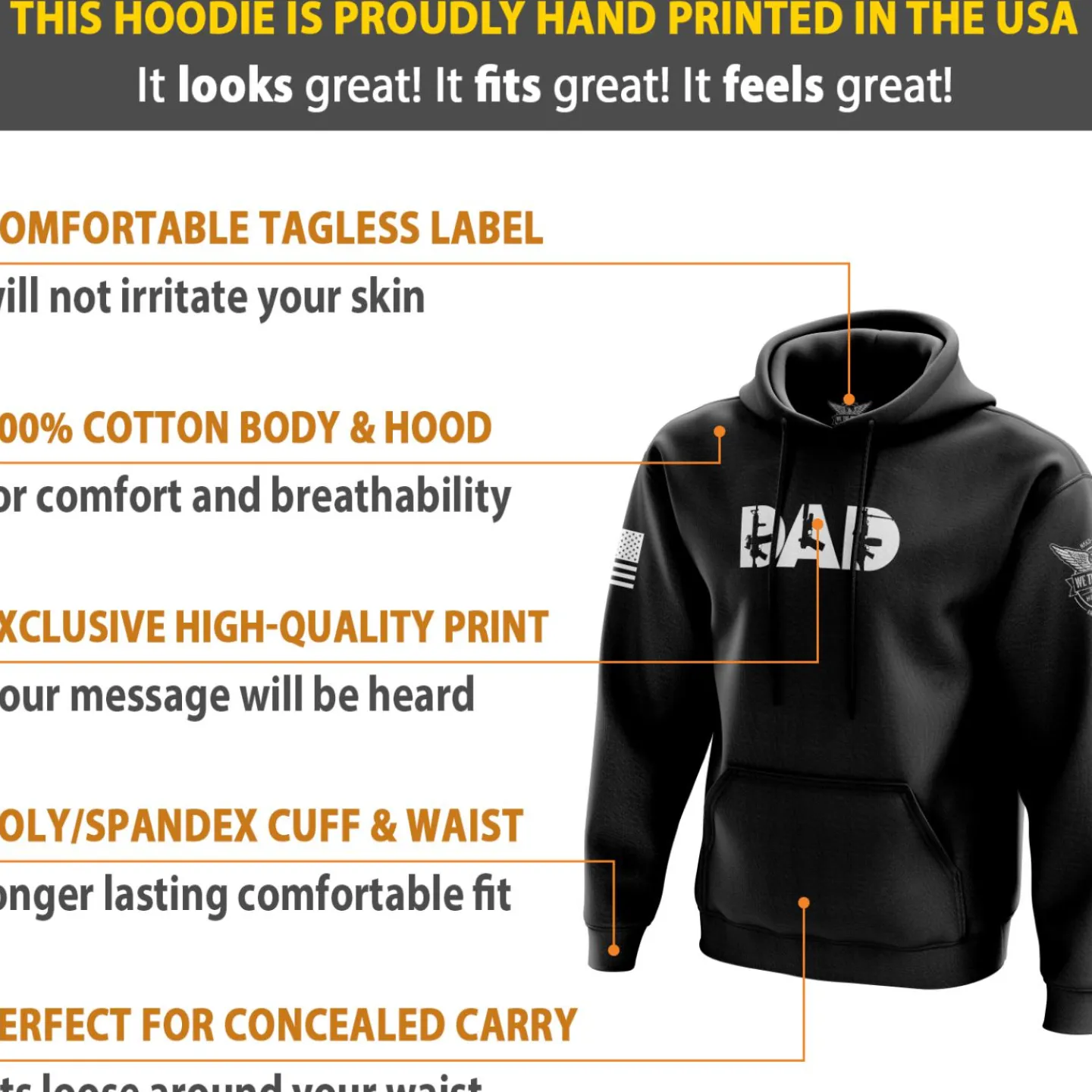 We The People Holsters Gun Dad Hoodie Black New