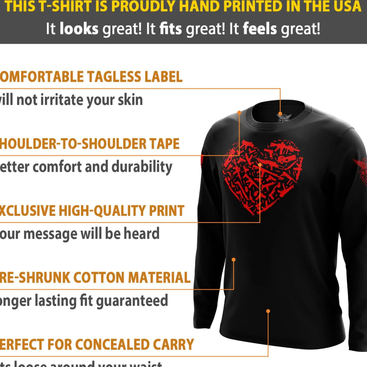 We The People Holsters Gun Heart Long Sleeve Shirt Black Clearance