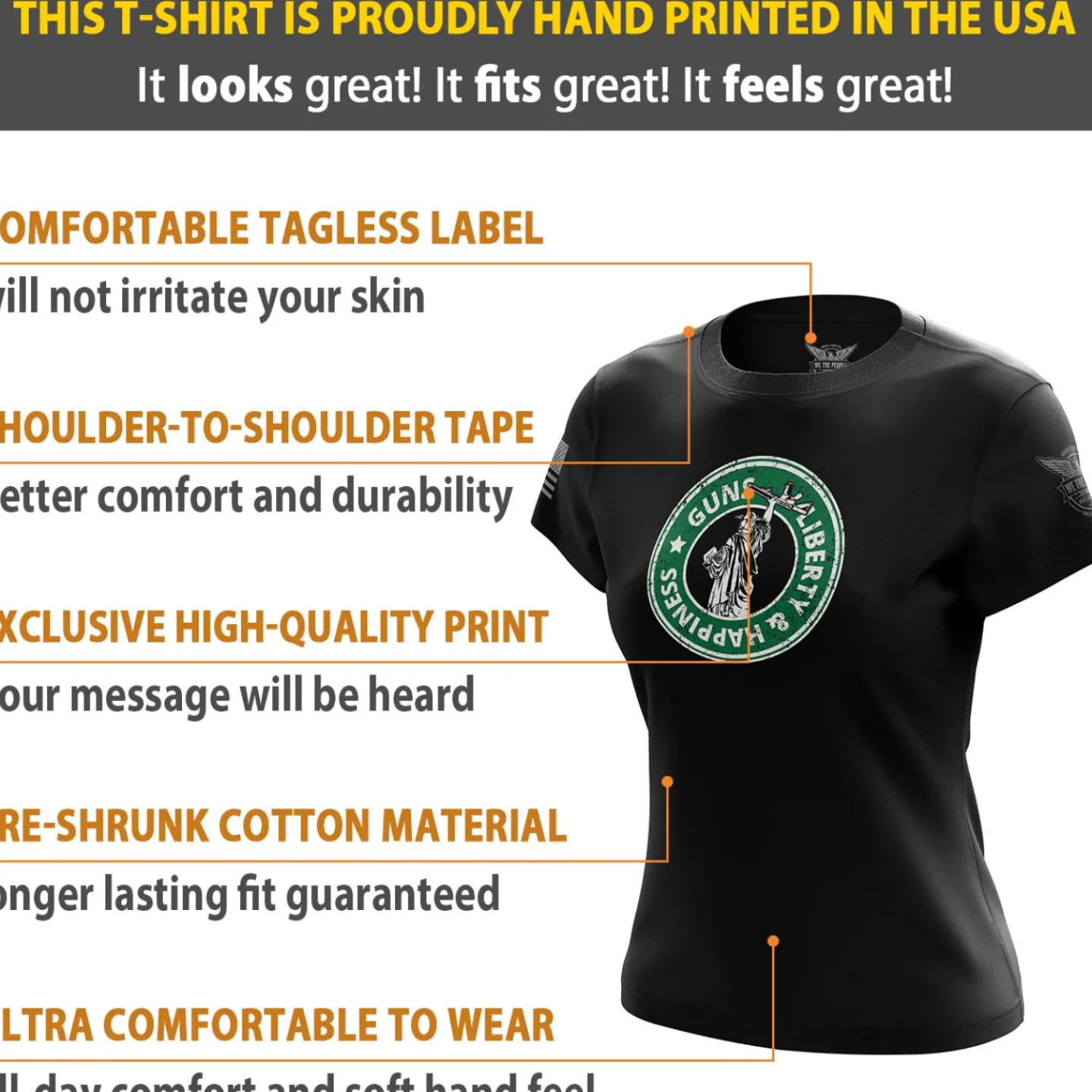 We The People Holsters Guns - Liberty and Happiness Women's Short Sleeve Shirt Outlet
