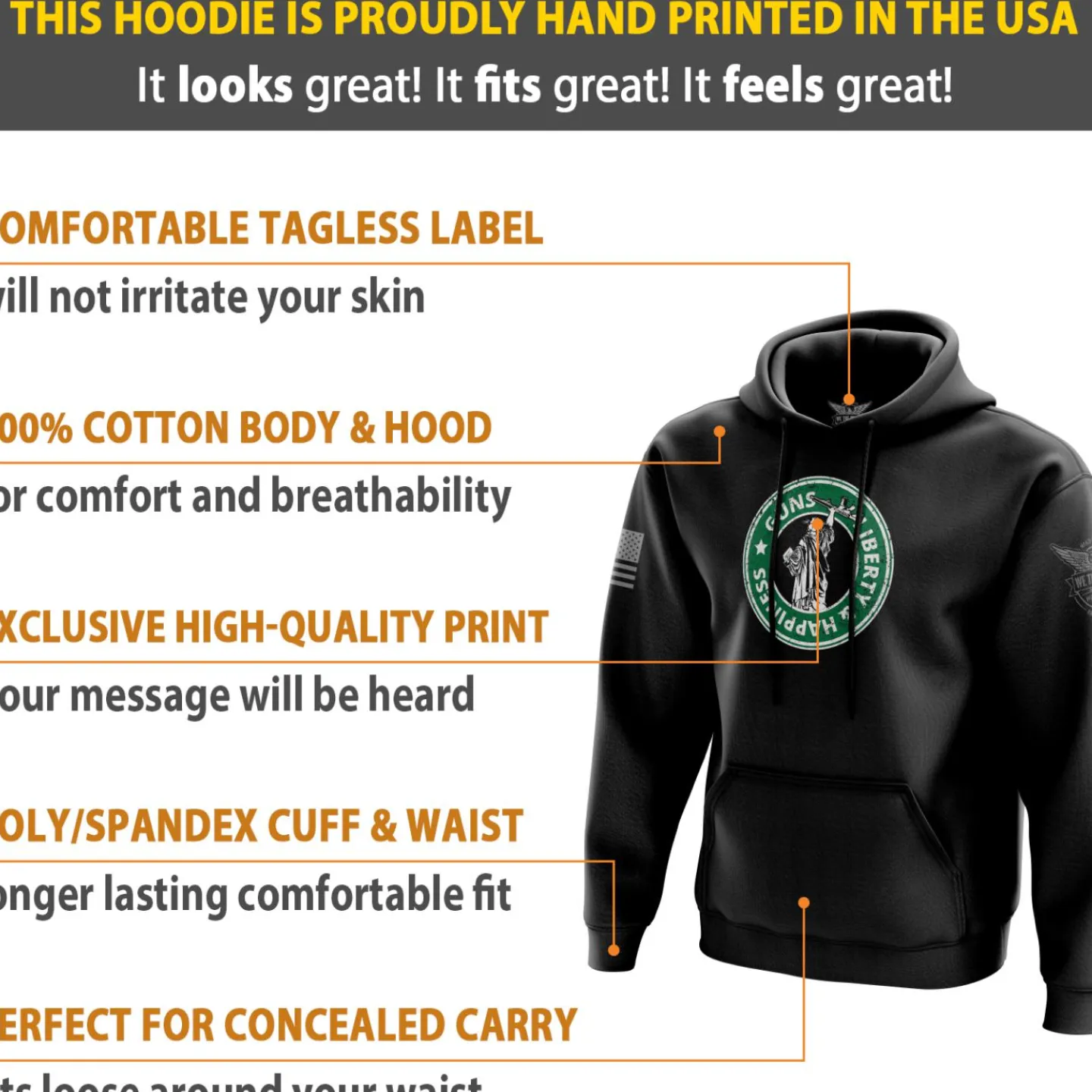 We The People Holsters Guns - Liberty and Happiness Hoodie Black Sale