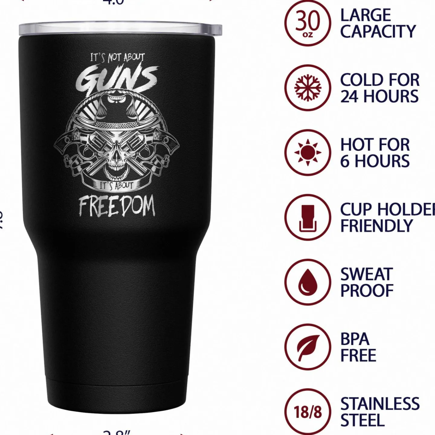 We The People Holsters It's Not About Guns, It's About Freedom Stainless Steel Tumbler New