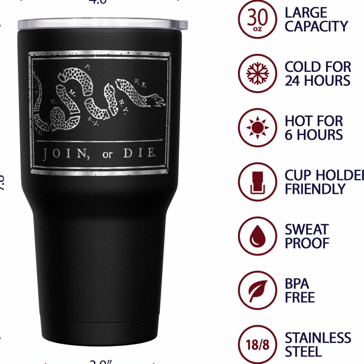 We The People Holsters Join or Die + American Flag Stainless Steel Tumbler New