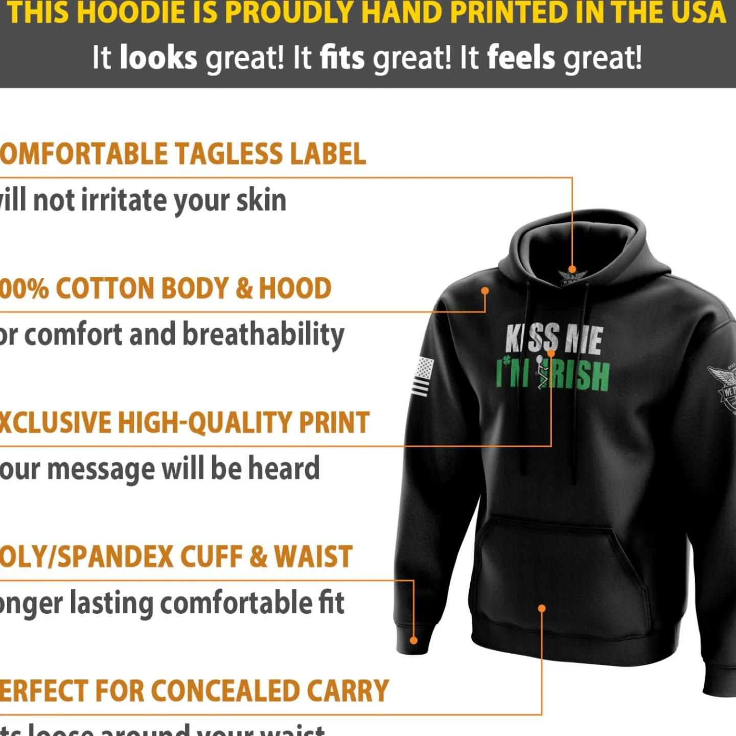 We The People Holsters Kiss me, I'm F'n Irish Hoodie Black New