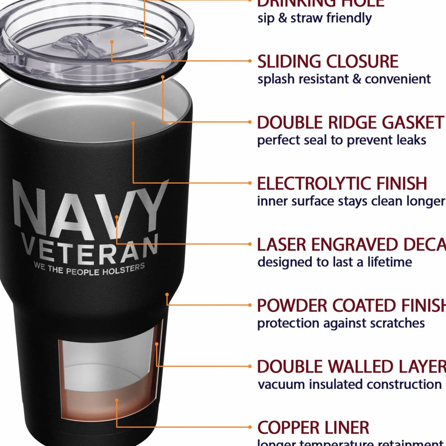We The People Holsters Navy Vet + American Flag Stainless Steel Tumbler Best