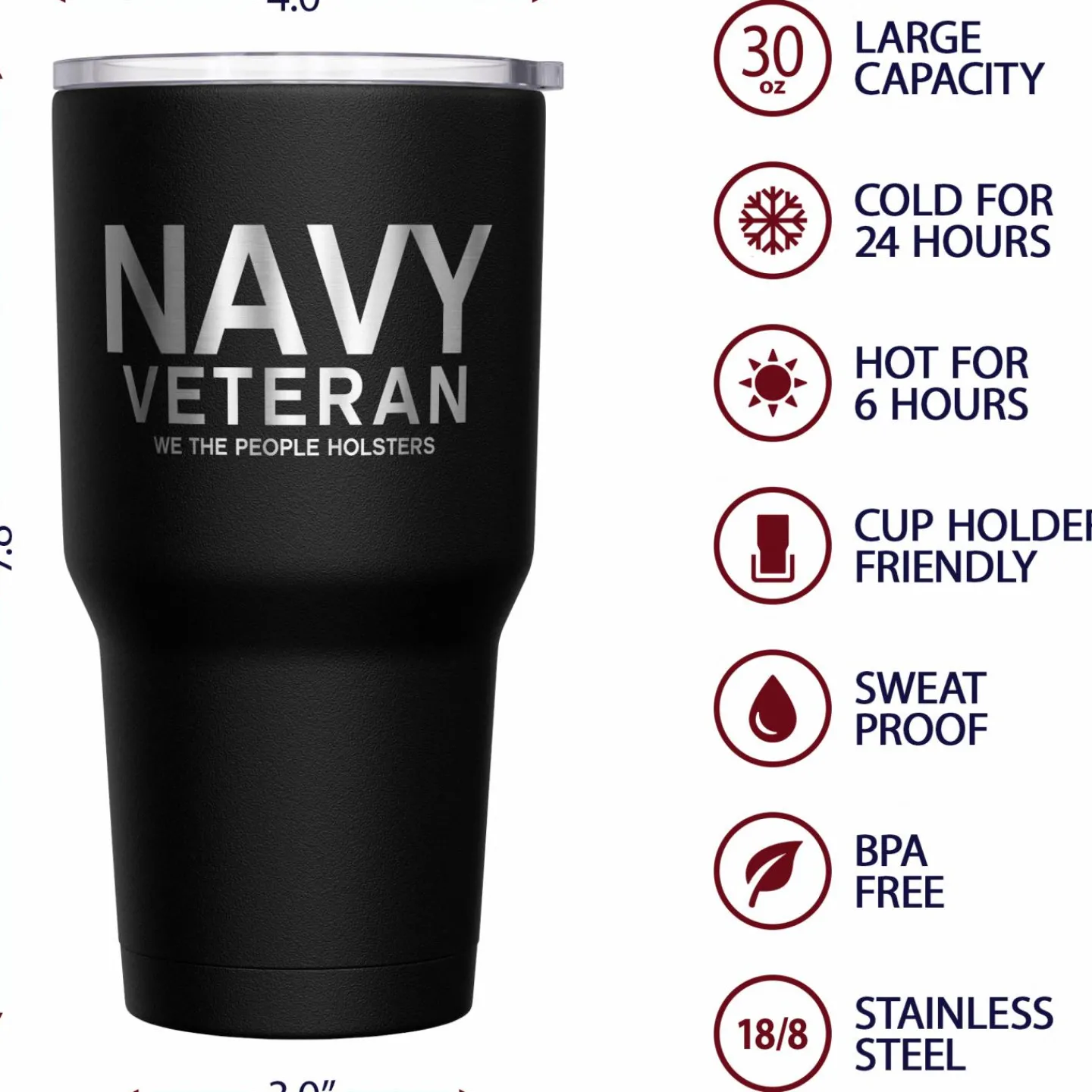 We The People Holsters Navy Vet + American Flag Stainless Steel Tumbler Best