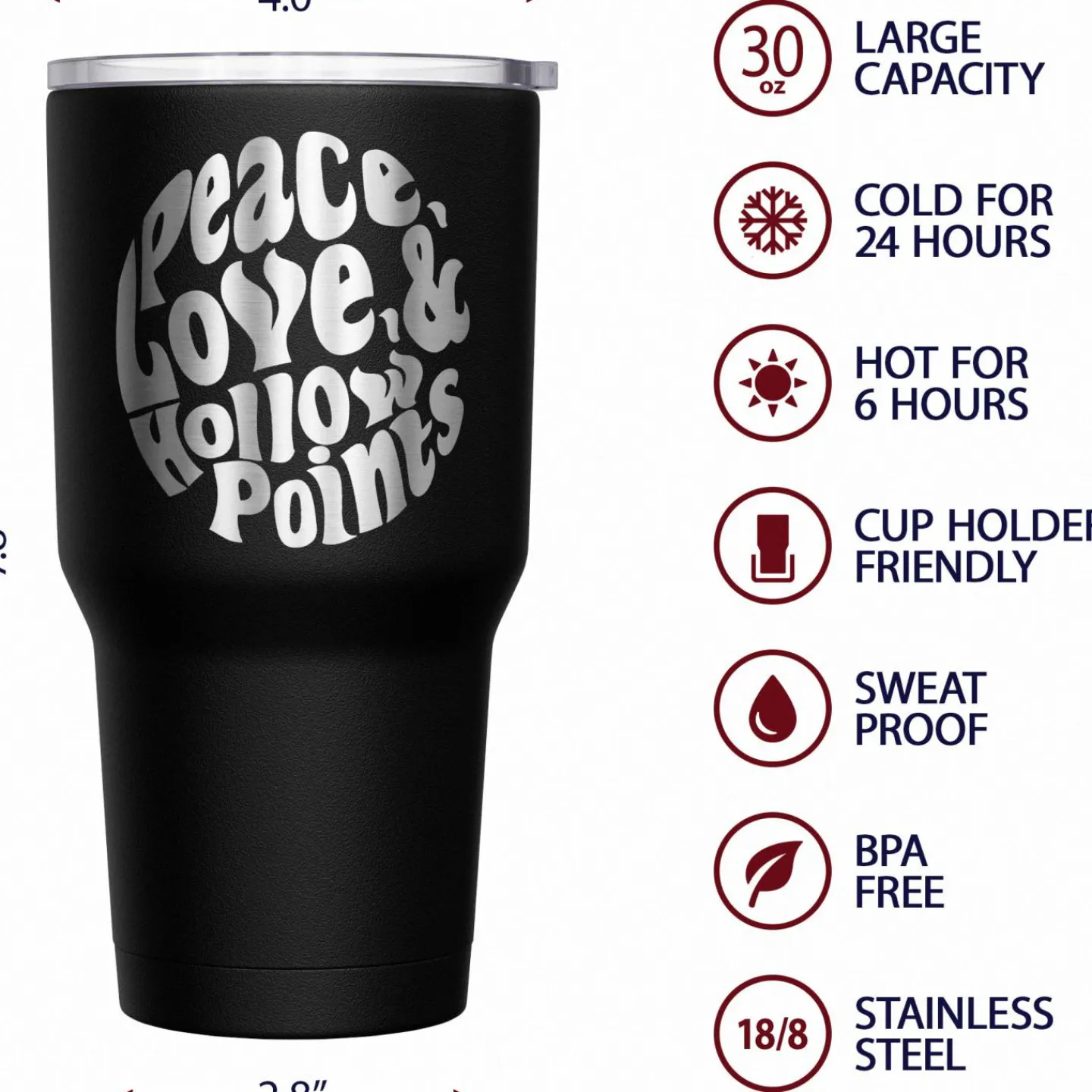 We The People Holsters Peace, Love, & Hollow Points Stainless Steel Tumbler New