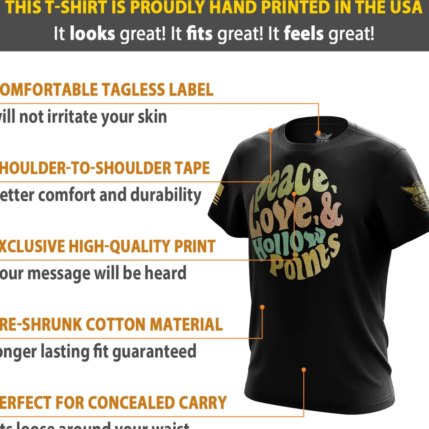 We The People Holsters Peace, Love, & Hollow Points Short Sleeve Shirt Black Best