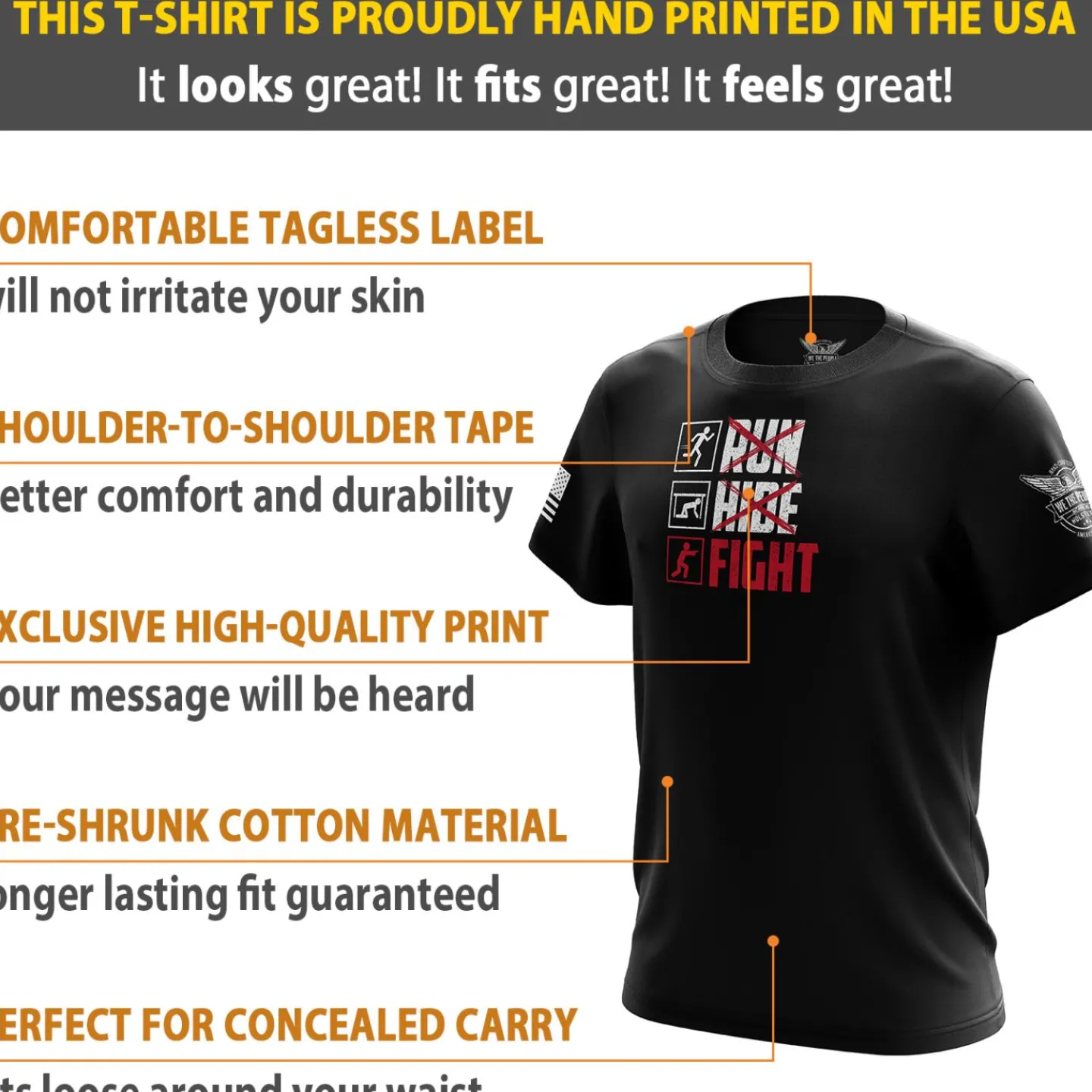 We The People Holsters Run Hide Fight Short Sleeve Shirt Black Best