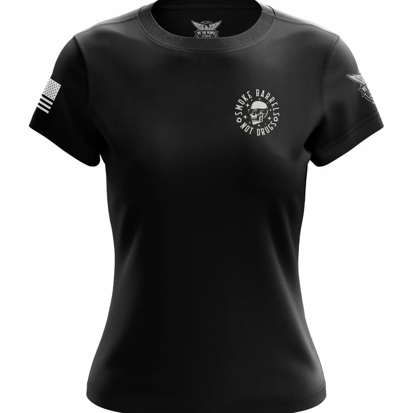 We The People Holsters Smoke Barrels Not Drugs Women's Short Sleeve Shirt Black Clearance