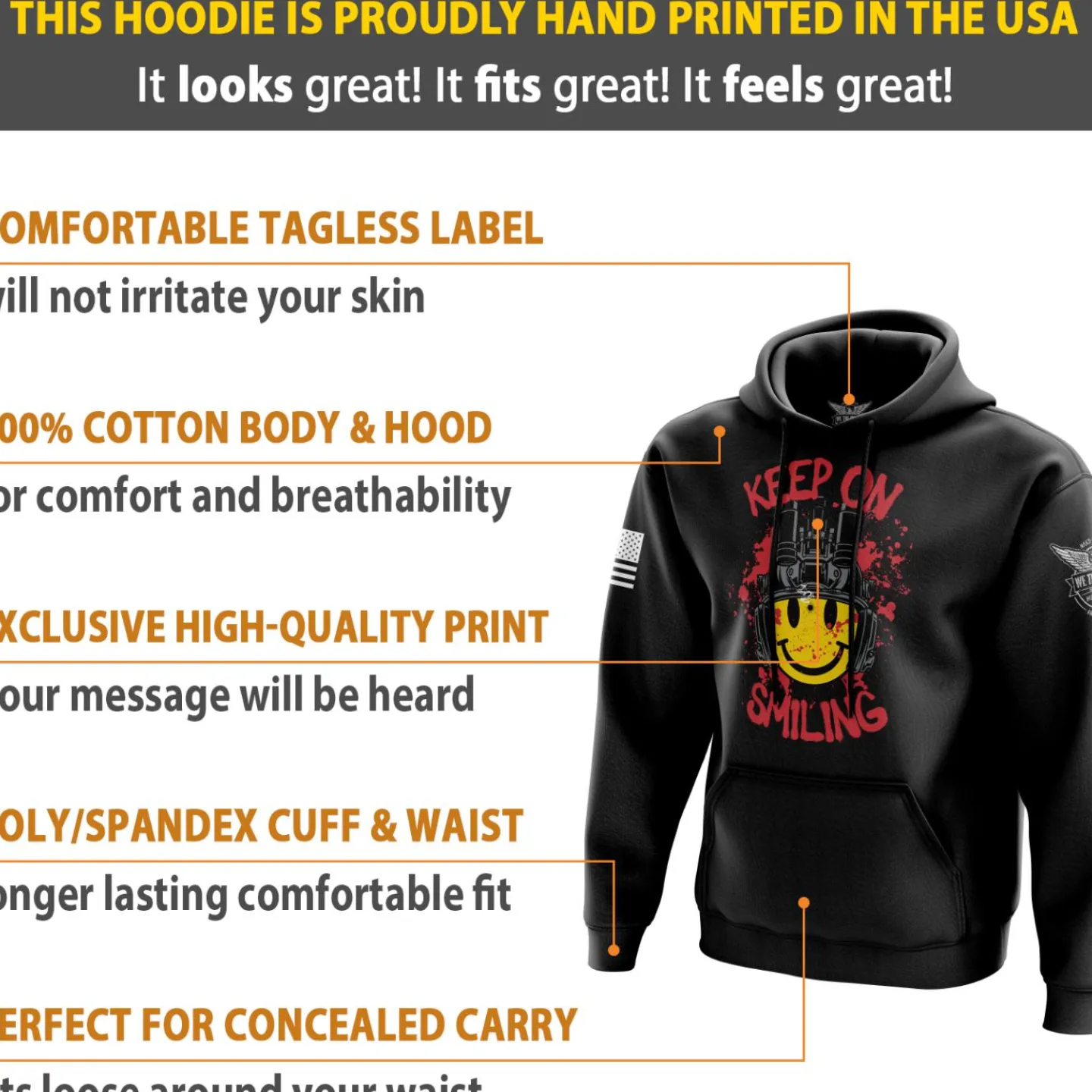 We The People Holsters Tactical Smiley Face Hoodie Black Hot