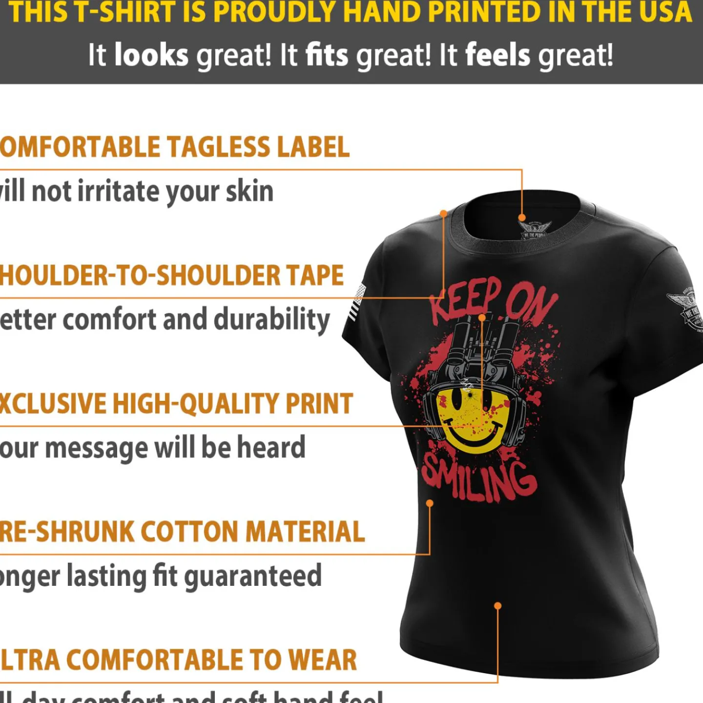 We The People Holsters Tactical Smiley Face Women's Short Sleeve Shirt Black