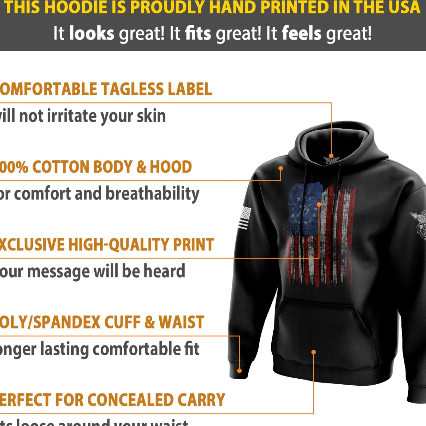 We The People Holsters Tattered '76 Flag Hoodie Black Outlet