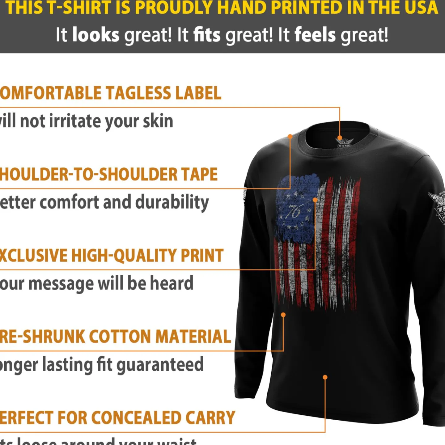 We The People Holsters Tattered '76 Flag Long Sleeve Shirt Black Clearance