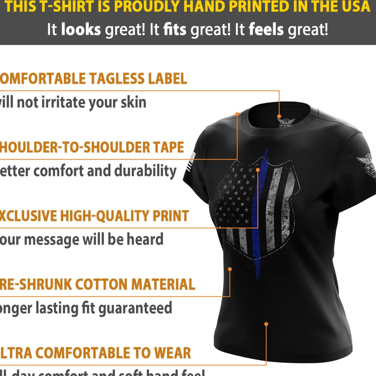 We The People Holsters Thin Blue Line Flag Women's Short Sleeve Shirt Black Best