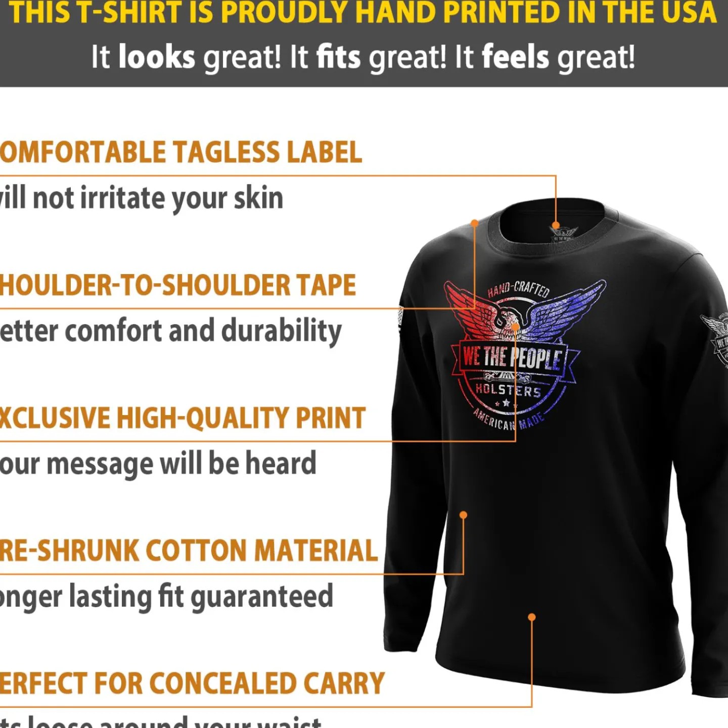We The People Holsters Distressed Flag Logo Long Sleeve Shirt Black Discount