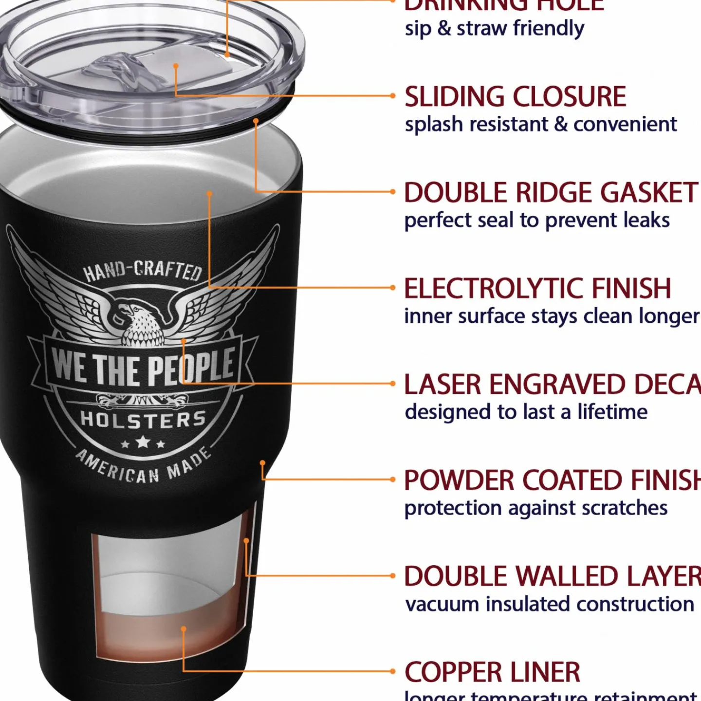 We The People Holsters Logo American Flag Stainless Steel Tumbler Hot