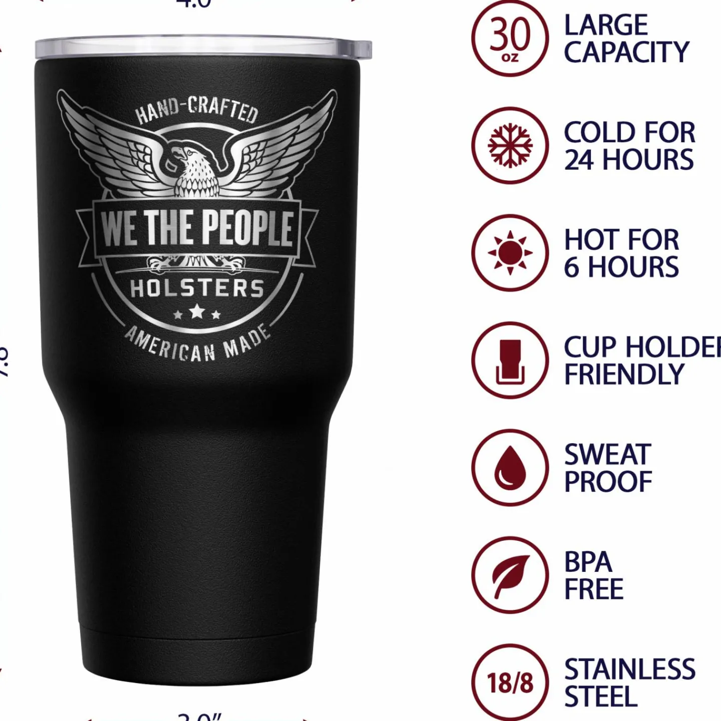 We The People Holsters Logo American Flag Stainless Steel Tumbler Hot